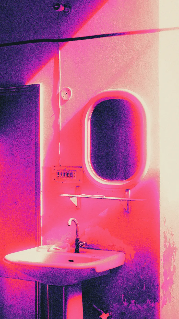 A bathroom shelf in soft morning light